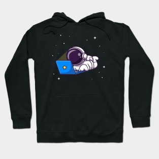 Cute Astronaut Working On Laptop Cartoon Hoodie